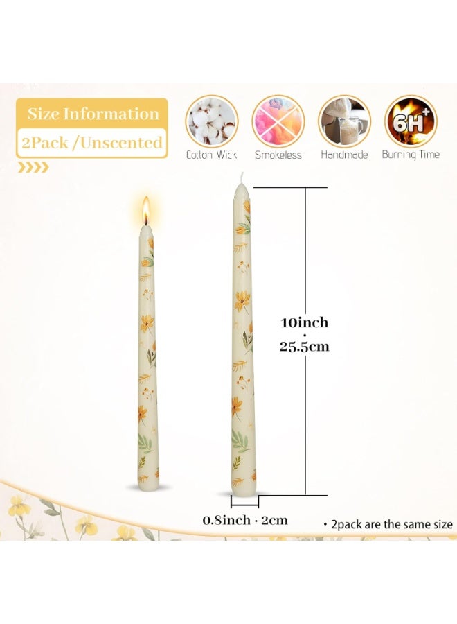 Relex 2 Pack Ivory Valley Iris Taper Candles - Floral Tall Candlesticks 10 Inch Pastel Smokeless Ideal for Weddings Home Party Holiday Decor - Image 2